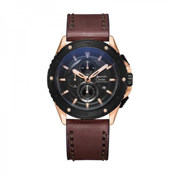 Alexandre Christie AC 6653 Rosegold Brown Leather MCLBRBA